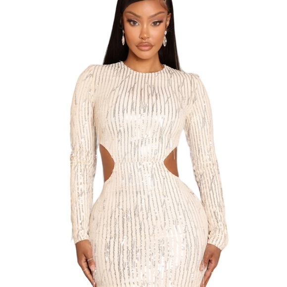 FASHION NOVA Nude Giving Details Sequin Maxi Dress - Picture 5 of 15